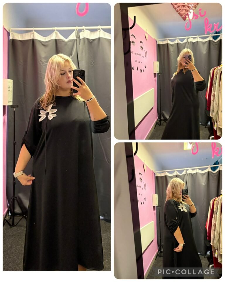 🖤 Elegantní volné šaty s odnímatelnou květinou 🌸