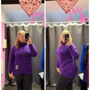 SVETROVÉ ŠATY SVETR – FIALOVÉ SKLADEM