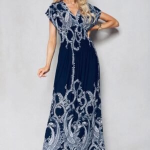 👗 Nádherné dlouhé šaty v elegantním tmavě modrém provedení s bílým vzorem.