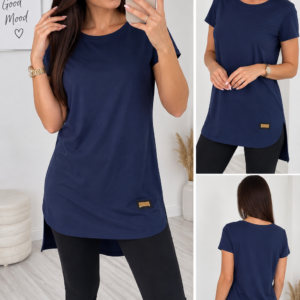 👕 Delší bavlněné tričko / tunika – TMAVĚ MODRÁ